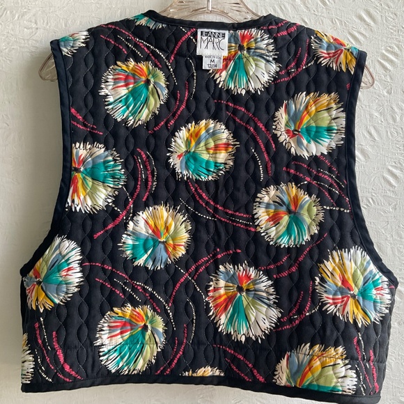 Jeanne Marc Vest Vintage ‘80s Quilted Cotton Open Waistcoat Boho Graphic Size M - Picture 10 of 14